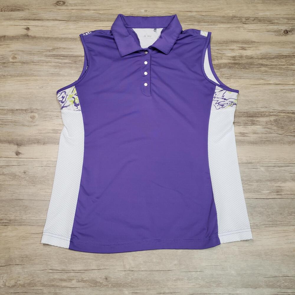 Nivo Polo Shirt Womens Large Purple White Sleeveless Golf Mesh Back Stretch